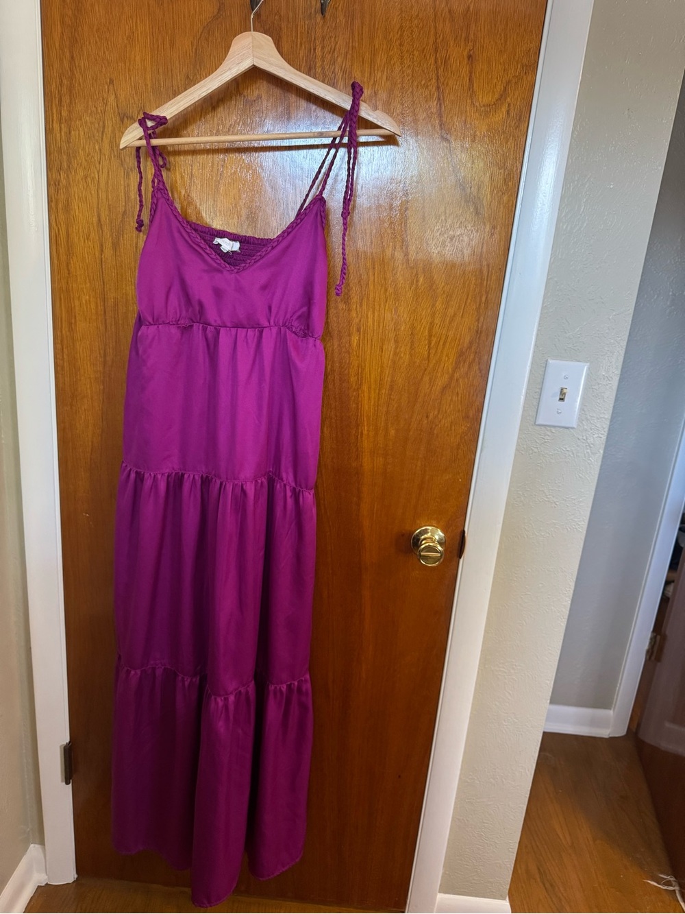 Magenta Tiered Maxi Dress with Tie Straps